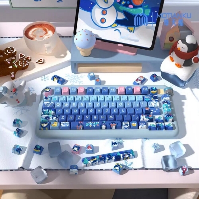 Penguins and Winter 104+34 / 54 MDA Profile Keycap Set Cherry MX PBT Dye-subbed for Mechanical Gaming Keyboard